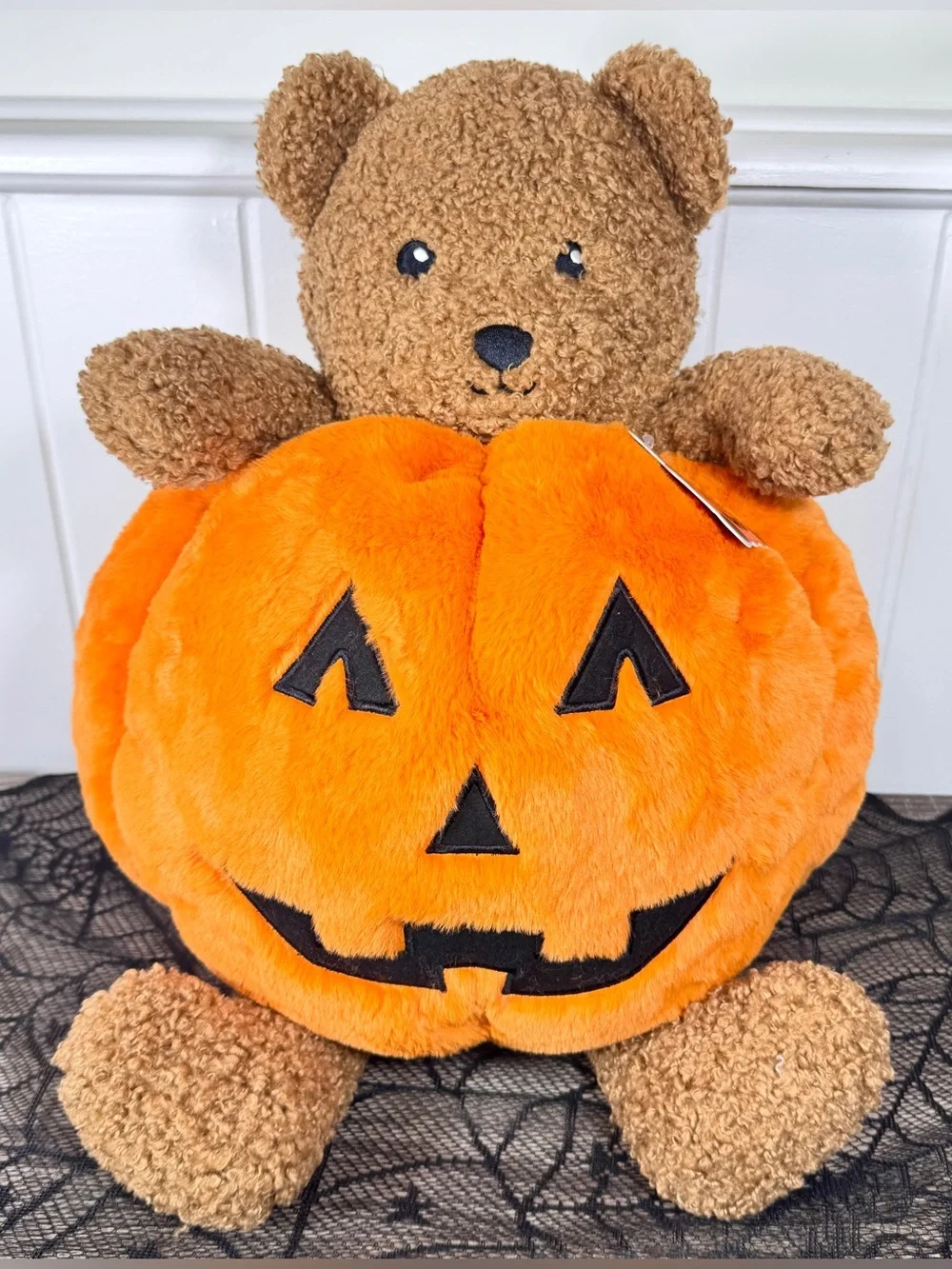 NEW Teddy Bear in a Pumpkin Halloween Pillow Plush 27”